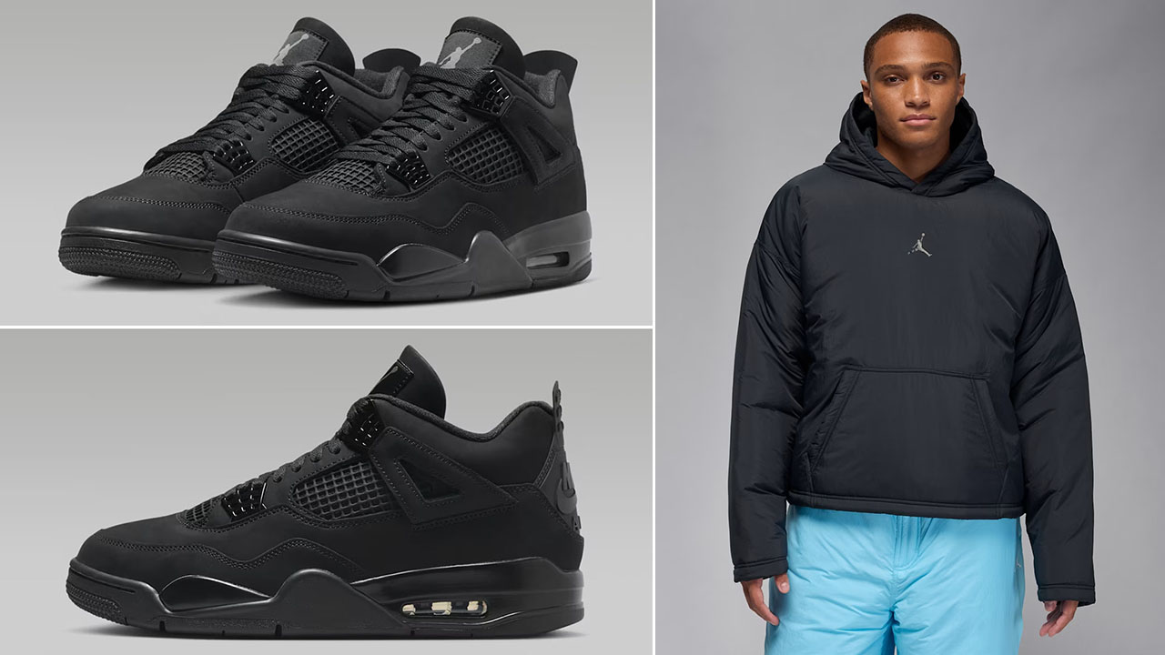 Air Jordan 4 Black Cat 2025 x Jordan Flight Mens Padded Mountainside Pullover Hoodie Outfit
