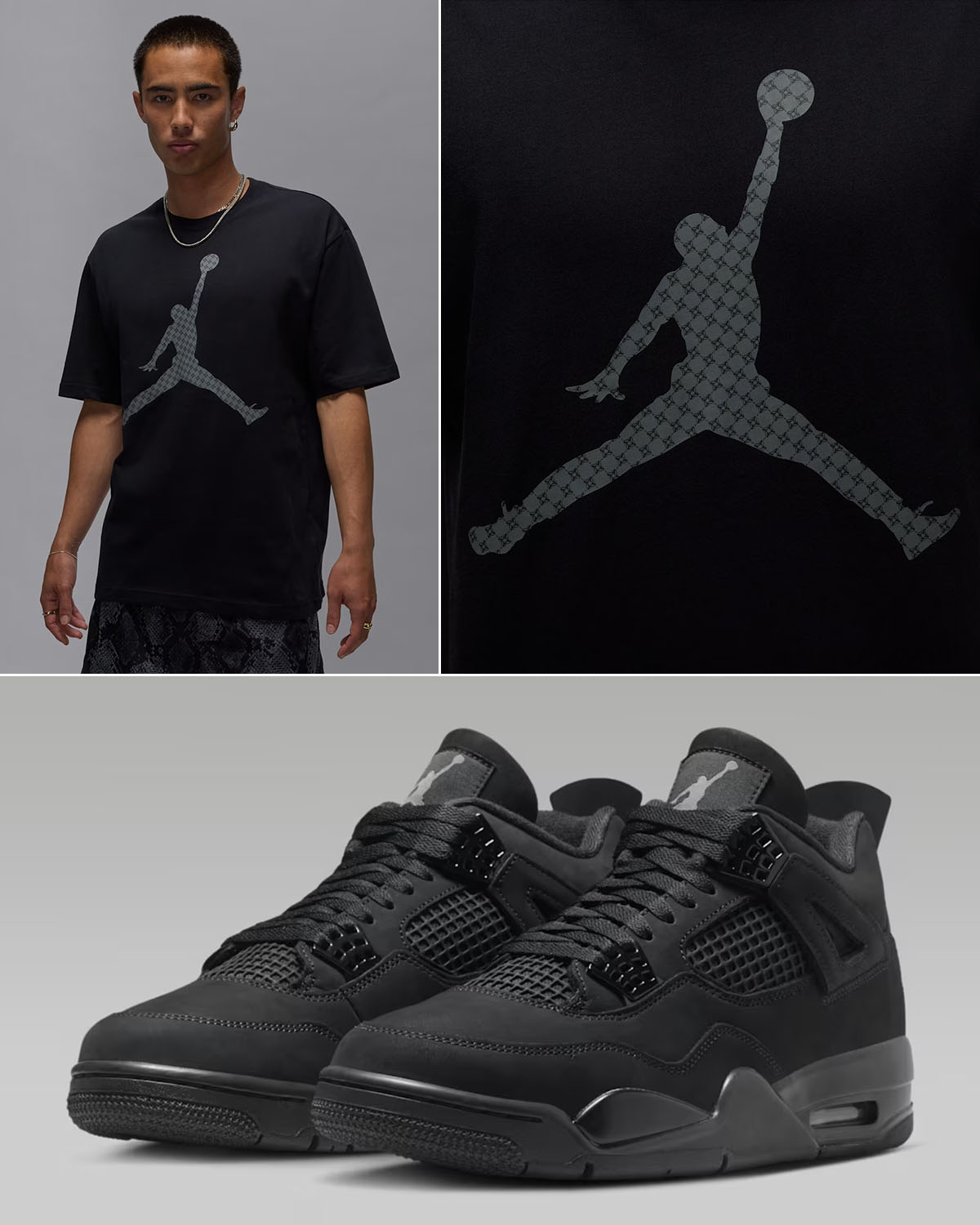 Air Jordan 4 Black Cat 2025 x Jordan Jumpman Mens Black T Shirt