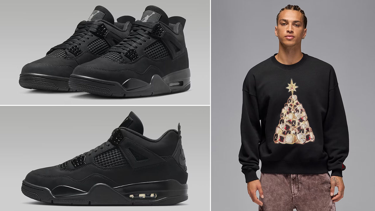Air Jordan 4 Black Cat 2025 x Jordan Mens Holiday Crew Neck Sweatshirt Outfit
