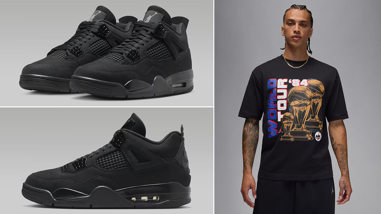 Air Jordan 4 Black Cat 2025 x Jordan World Tour 84 Mens T Shirt Outfit