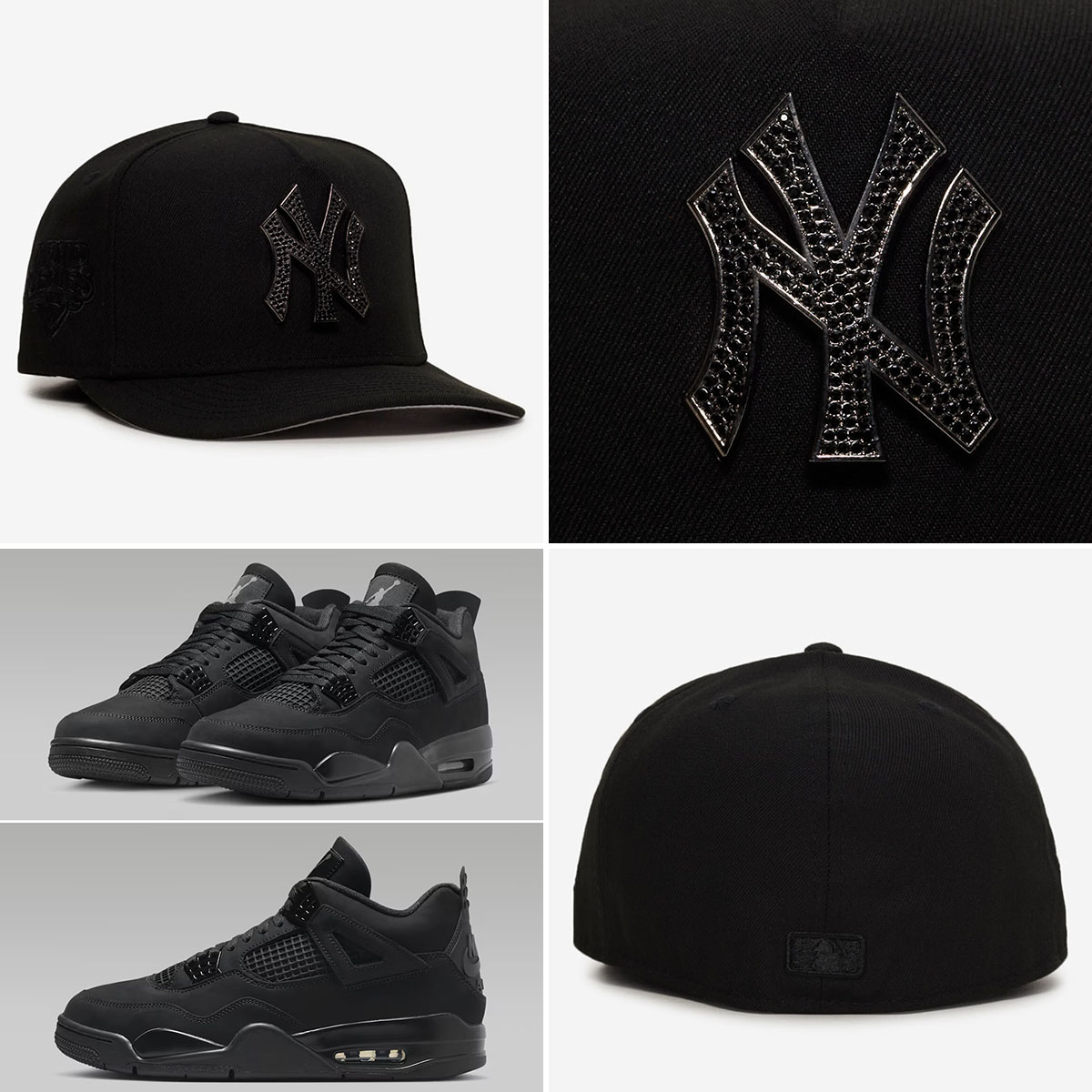 Air Jordan 4 Black Cat 2025 x New Era New York Yankees Stone Logo 59FIFTY Hat Fitted Cap