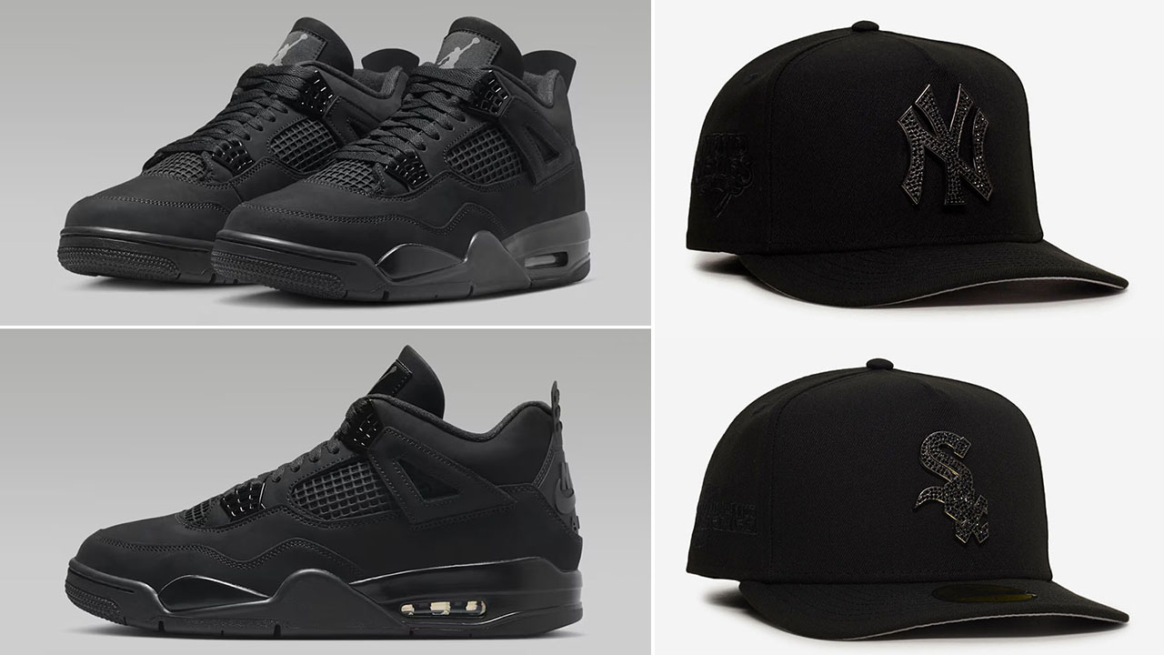 Air Jordan 4 Black Cat 2025 x New Era Stone Logo 59FIFTY Fitted Hats