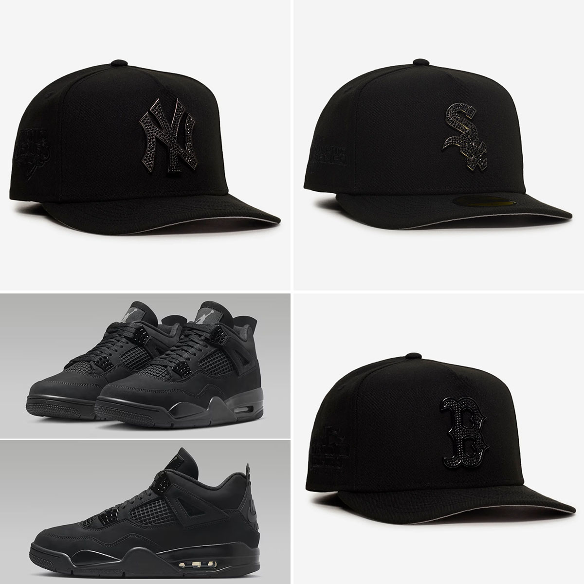 Air Jordan 4 Black Cat 2025 x New Era Stone Logo 59FIFTY Hats Fitted Caps