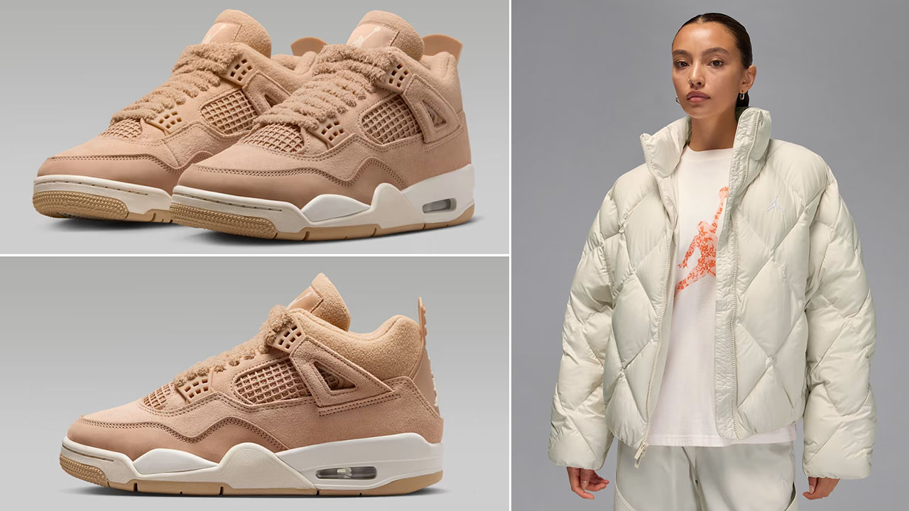 Air Jordan 4 Cozy Girl Hemp Shoes x Jordan Brooklyn Womens Quilted Puffer Jacket Outfit