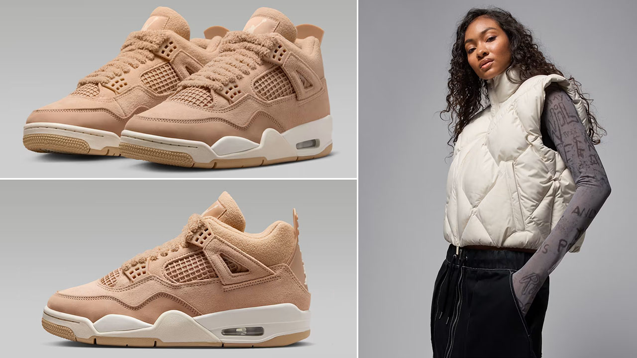 Air Jordan 4 Cozy Girl Hemp Shoes x Jordan Brooklyn Womens Therma FIT Quilted Puffer Vest Outfit