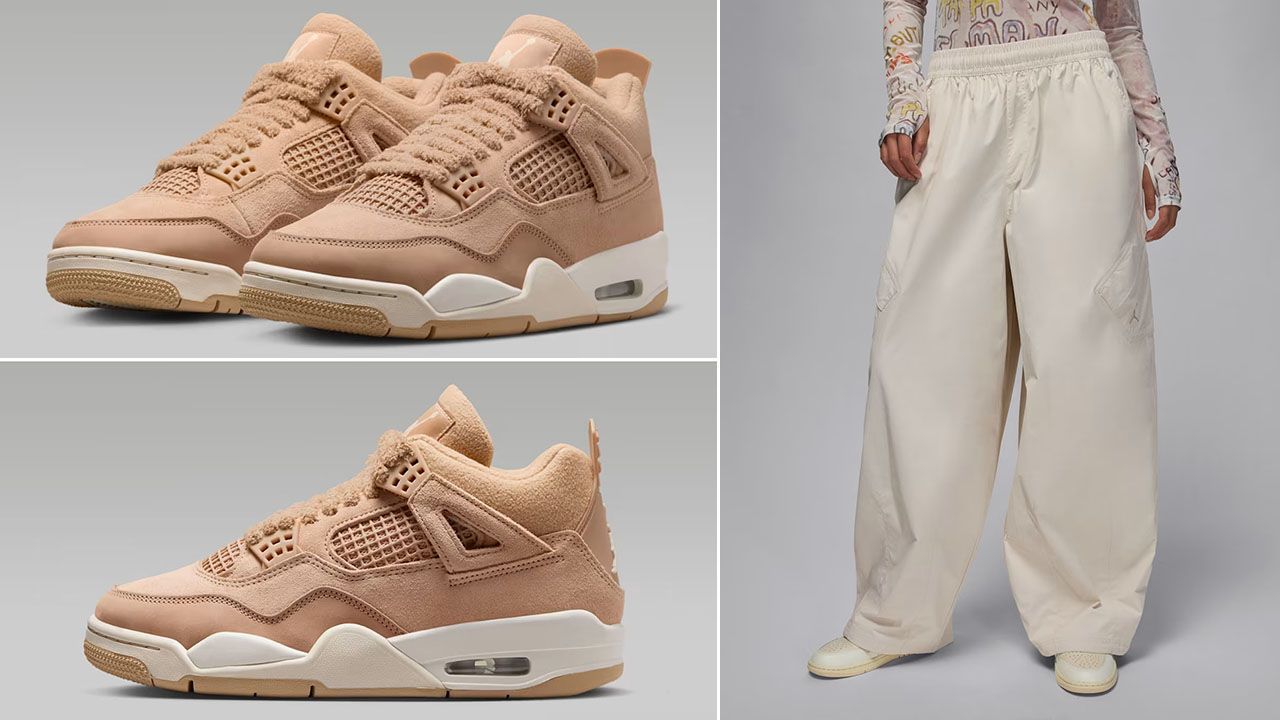 Air Jordan 4 Cozy Girl Hemp Shoes x Jordan Flight Chicago Womens Parachute Pants Outfit
