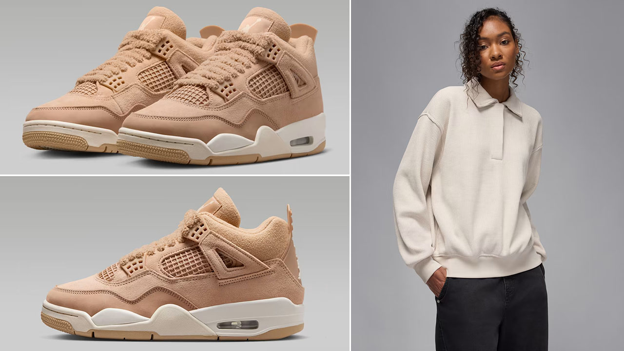 Air Jordan 4 Cozy Girl Hemp Shoes x Jordan Flight Womens Long-Sleeve Waffle Top Outfit
