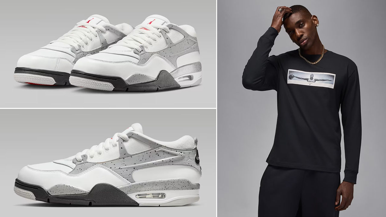 Air Jordan 4 RM White Cement Shoes x Jordan Wings Long Sleeve T Shirt Outfit