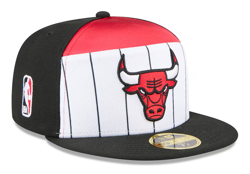 Chicago Bulls New Era 2025 NBA Tip Off Split Panel 59FIFTY Fitted Hat White Black Red 1