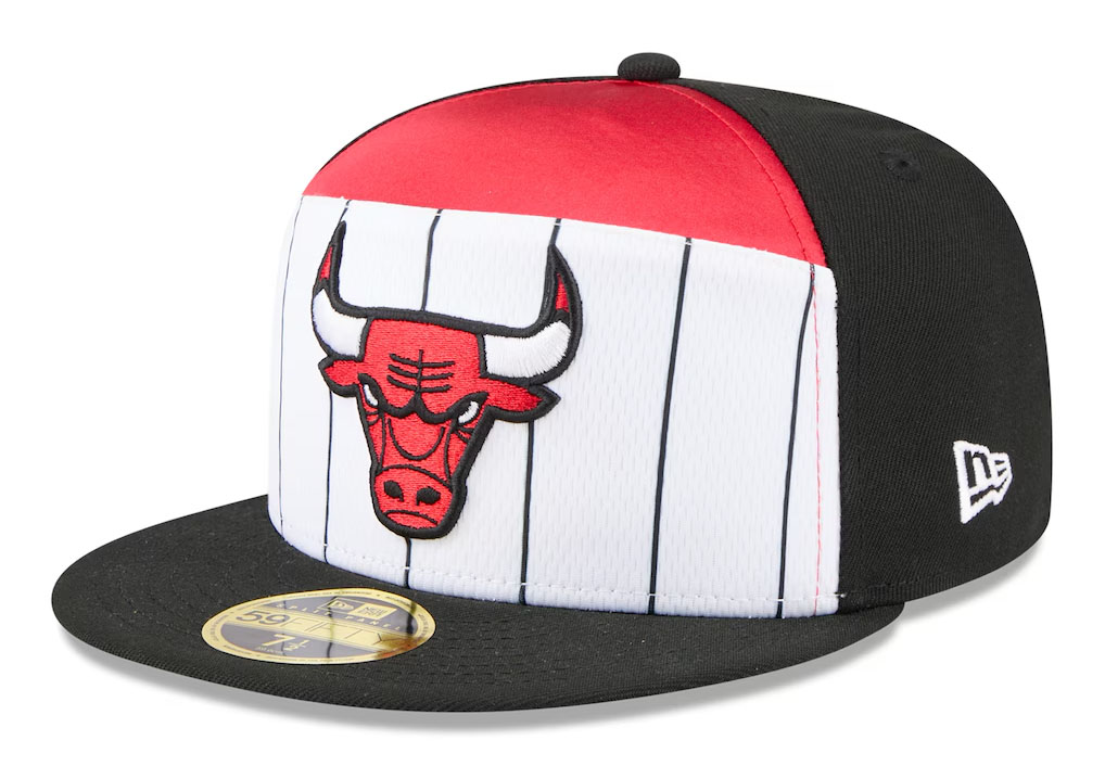 Chicago Bulls New Era 2025 NBA Tip Off Split Panel 59FIFTY Fitted Hat White Black Red 2