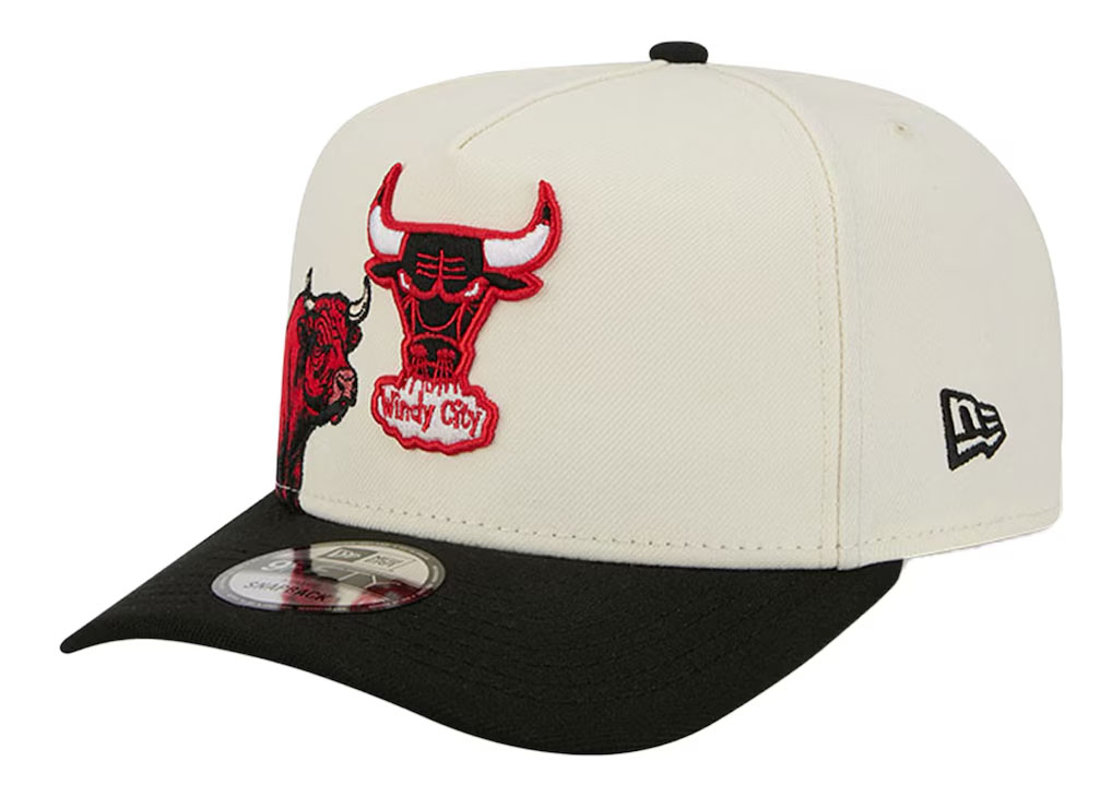 Chicago Bulls New Era Illustrated Mascot 2 Toned Pre Curved A Frame 9FIFTY Adjustable Snapback Hat Cream 1