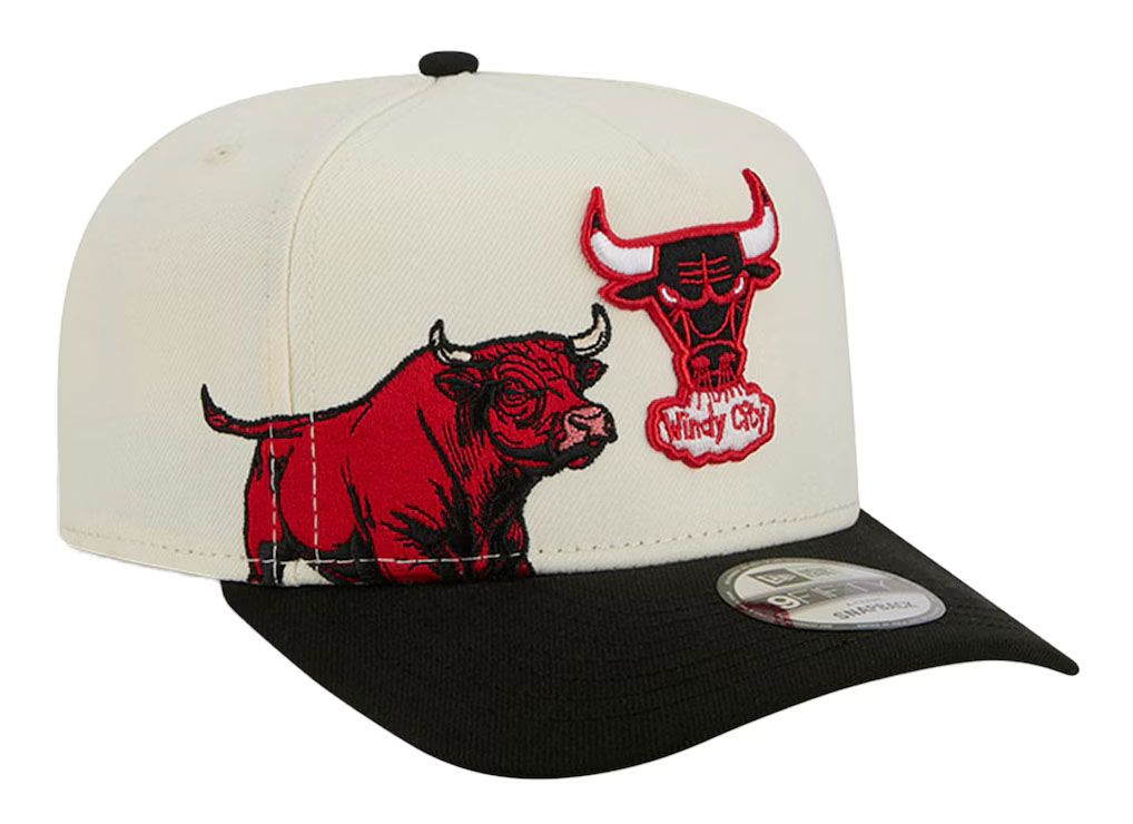 Chicago Bulls New Era Illustrated Mascot 2 Toned Pre Curved A Frame 9FIFTY Adjustable Snapback Hat Cream 2