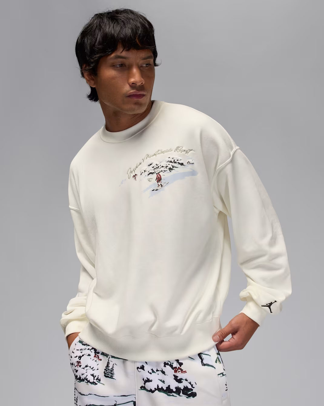 Jordan Brooklyn Fleece Holiday Mens Sail Mountainside Crew Neck Sweatshirt 1