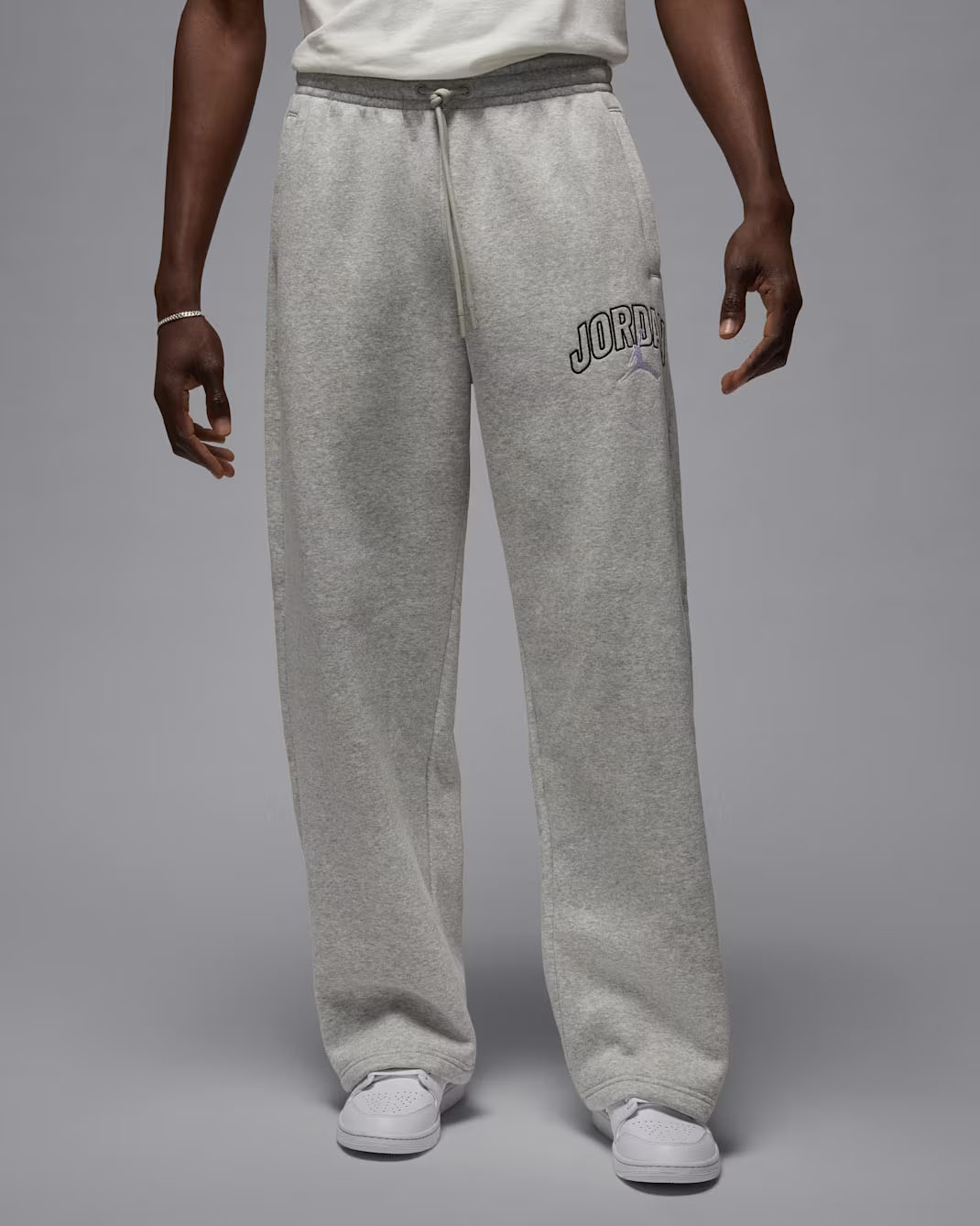 Jordan Brooklyn Fleece Mens Oversized Graphic Pants Grey Heather 1