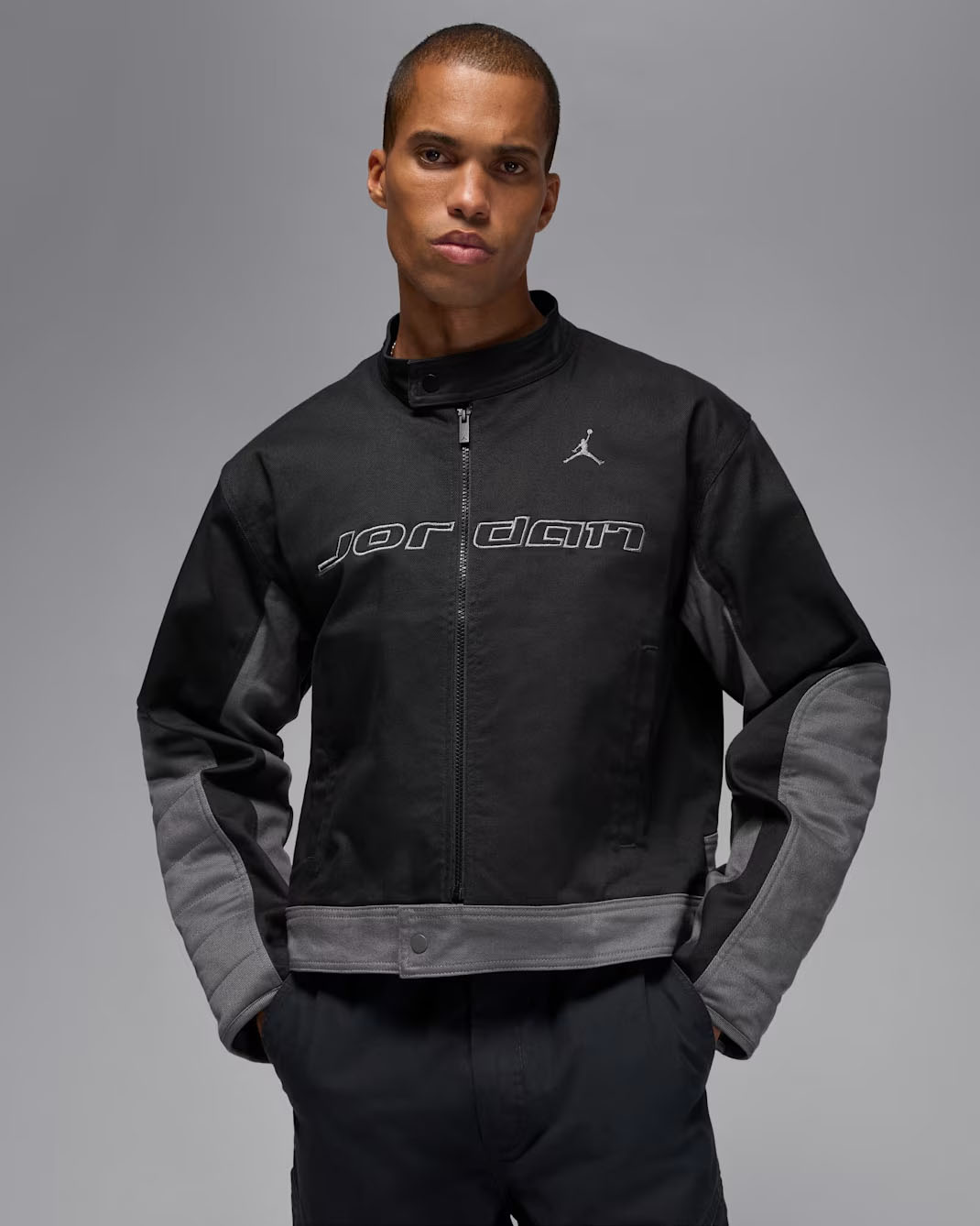 Jordan Brooklyn Mens Motorsport Jacket Black Iron Grey 1