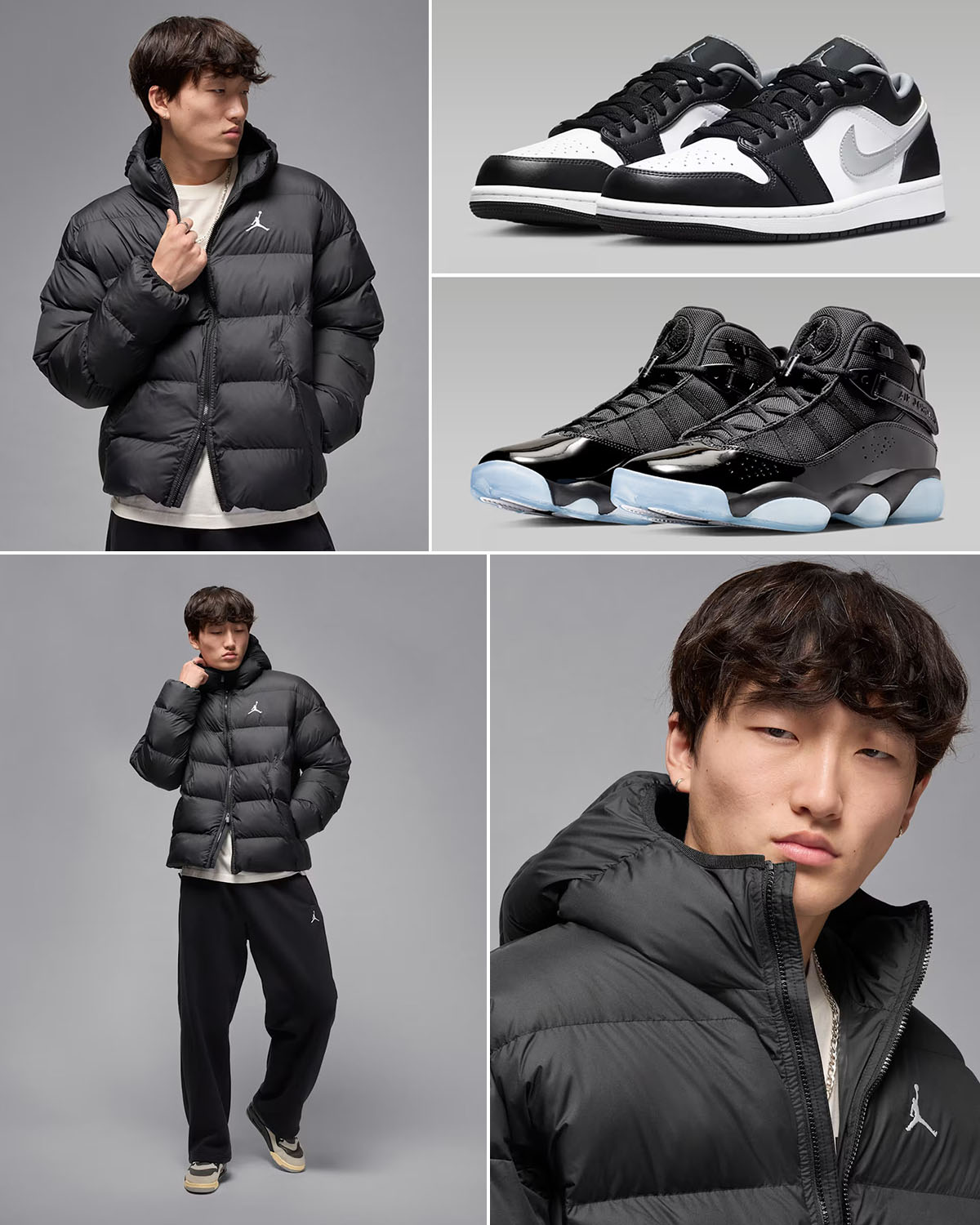 Jordan Brooklyn Mens Puffer Jacket Black White and Air Jordan Shoes to Match