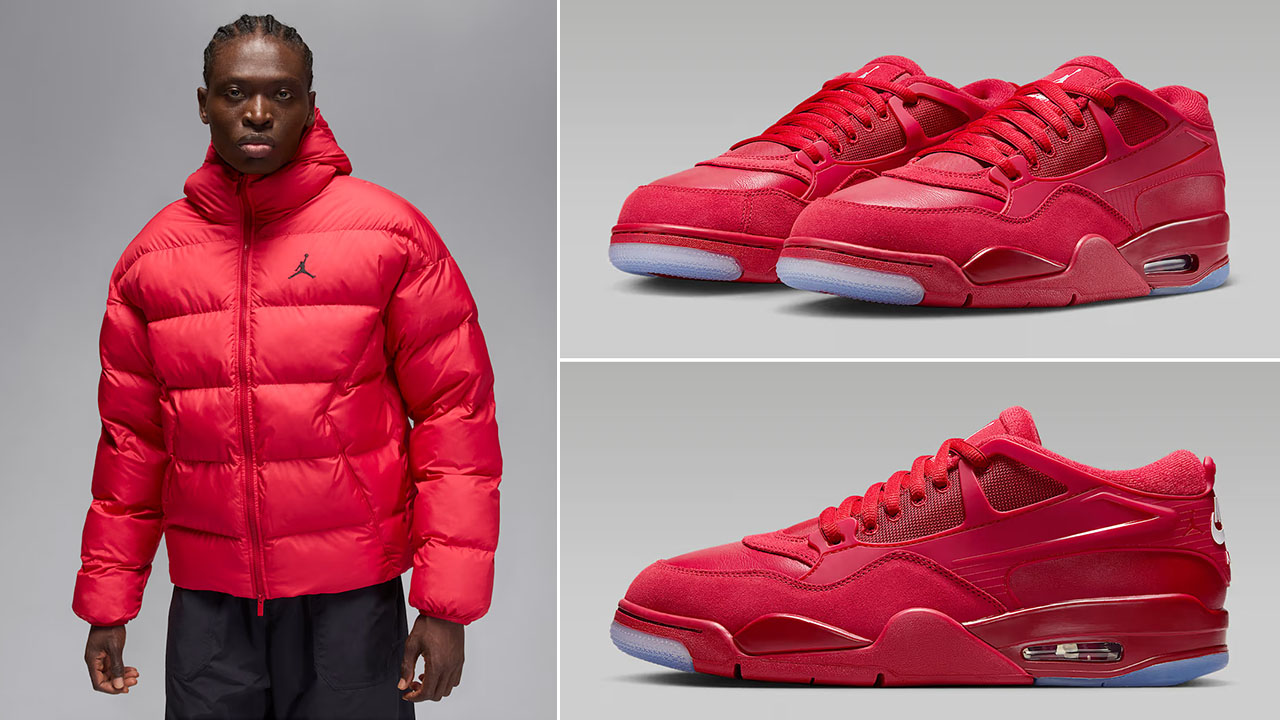 Jordan Brooklyn Mens Puffer Jacket Gym Red x Air Jordan 4 RM Sneakers Outfit