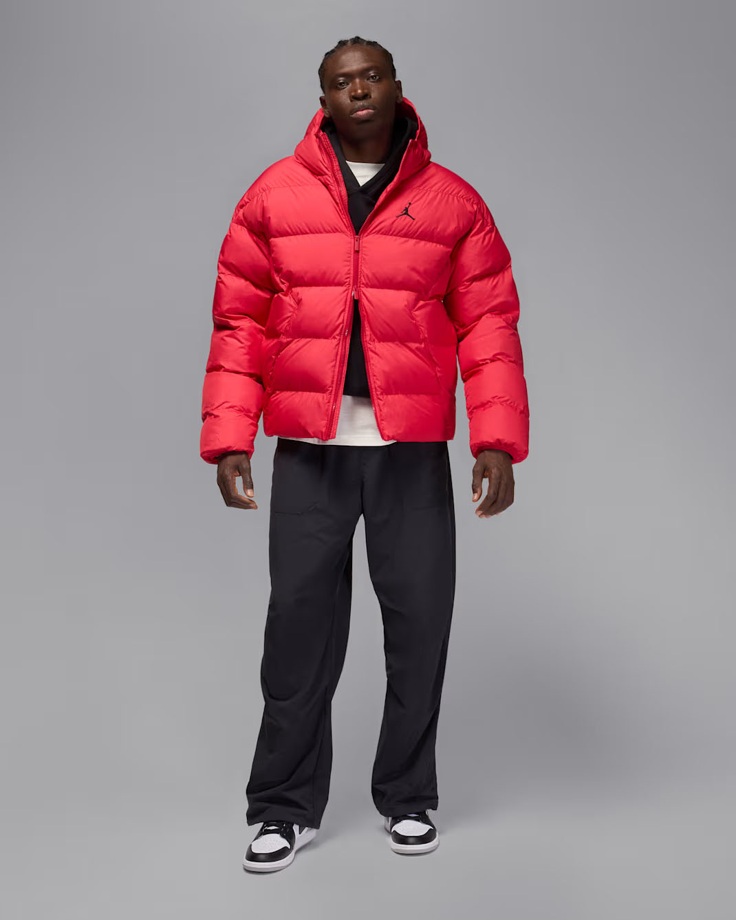 Jordan Brooklyn Mens Therma Fit Puffer Jacket Gym Red Black Outfit