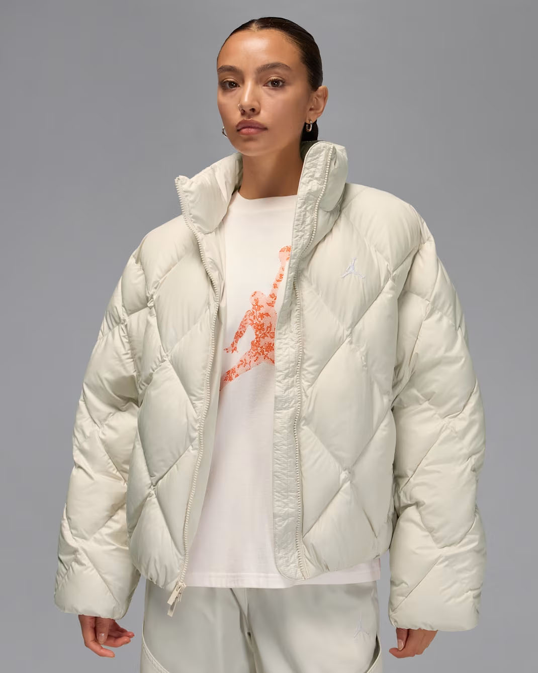 Jordan Brooklyn Womens Quilted Puffer Jacket Light Orewood Brown