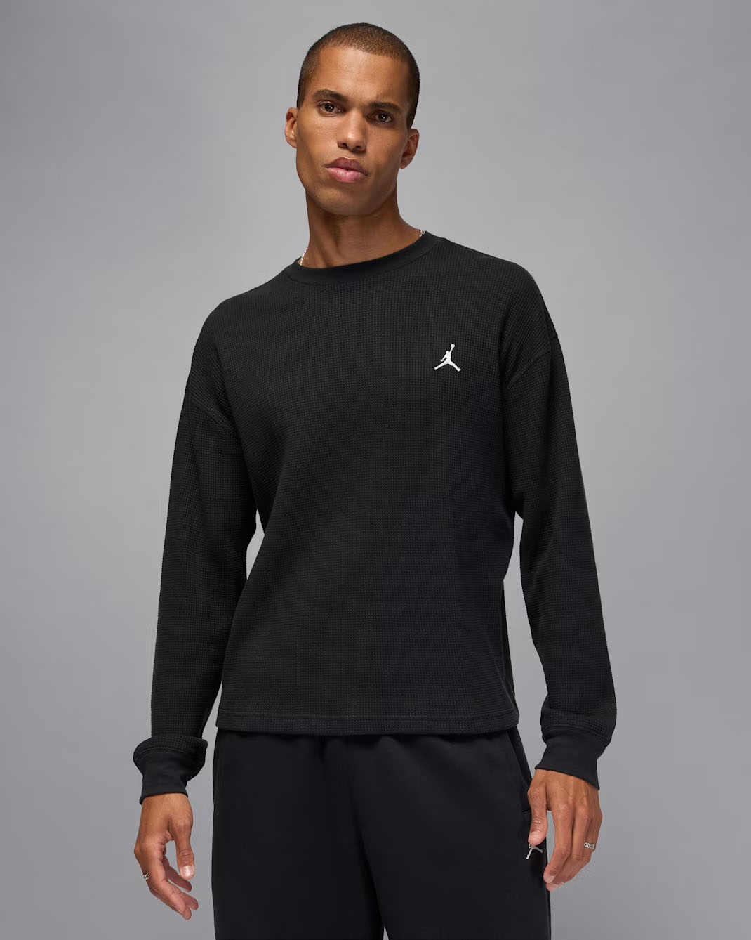 Jordan Flight Mountainside Mens Long Sleeve Waffle Shirt Black White 1