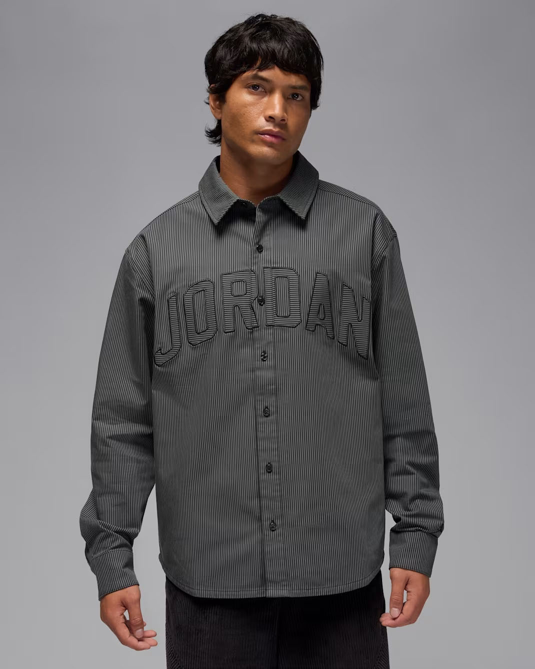 Jordan Flight Oxford Mens Long Sleeve Top Black Iron Grey