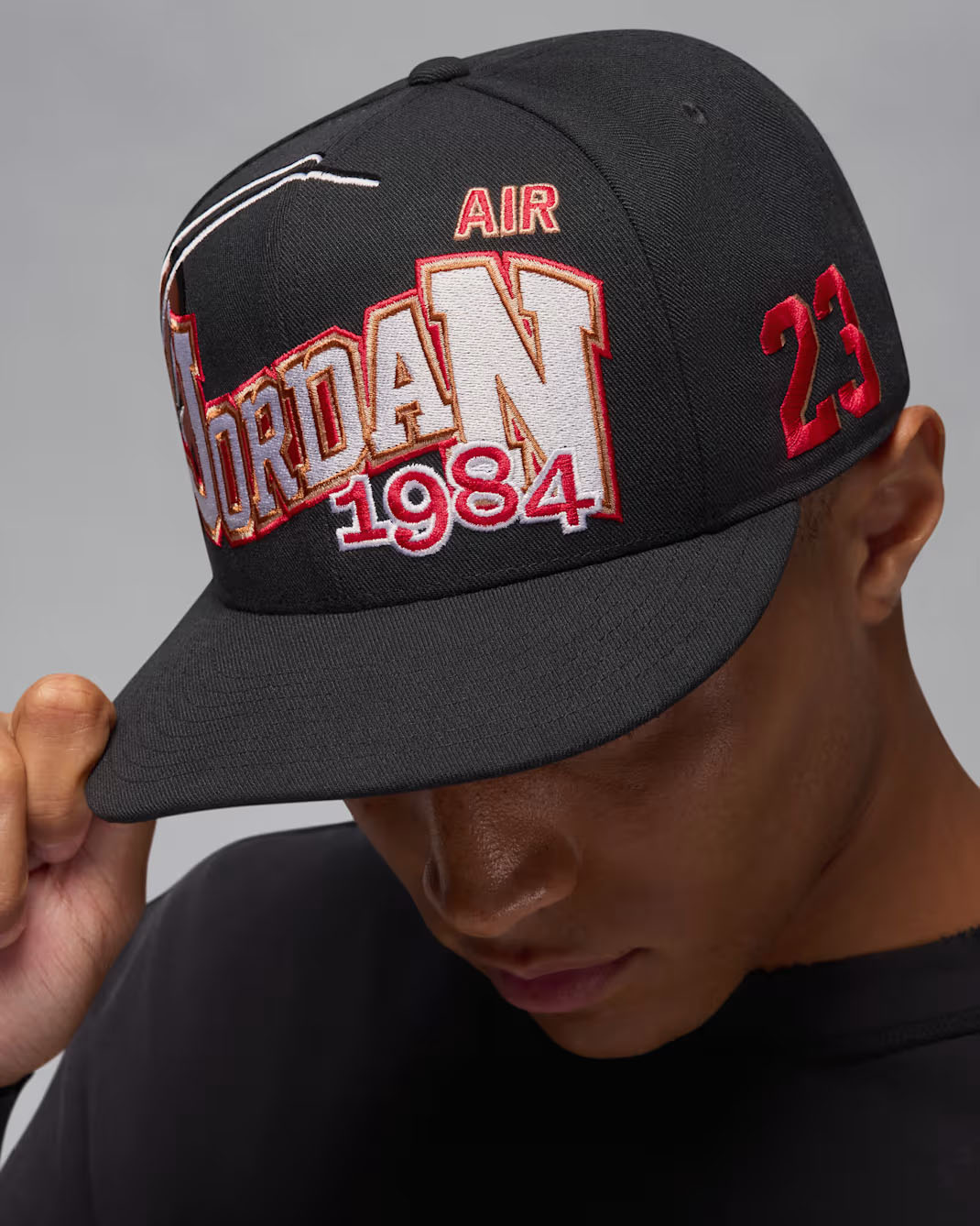Jordan Pro Snapback Hat Black White Taxi Red 3
