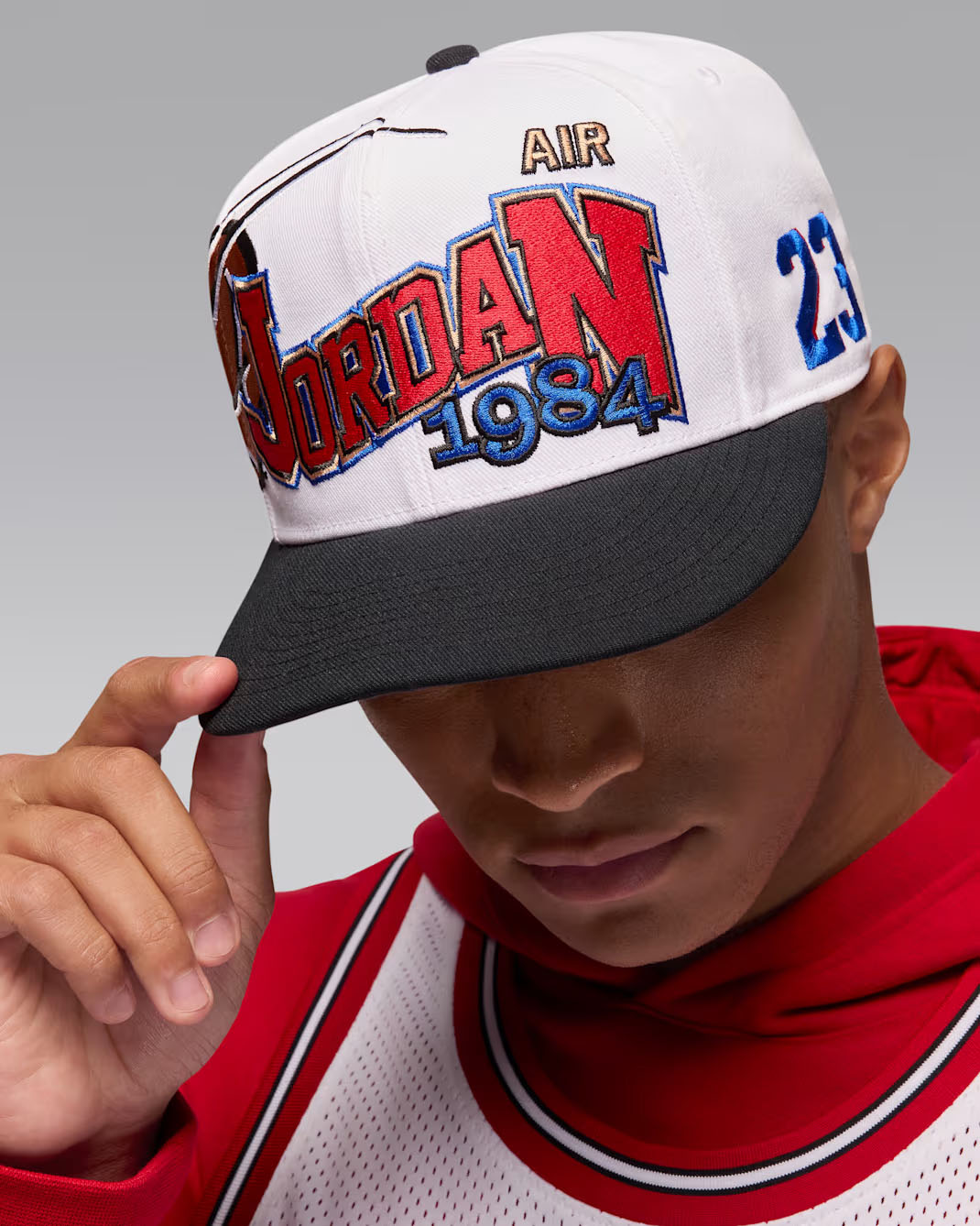 Jordan Pro Structured Snapback Hat White Black Red Blue 3