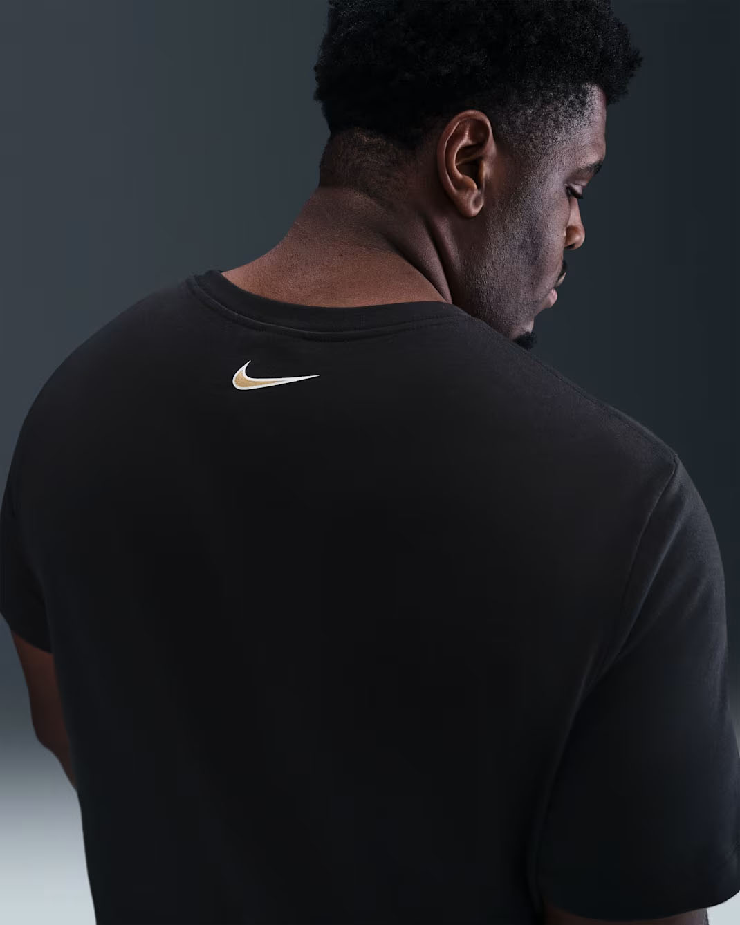 Nike Sportswear Mens T Shirt Black White Metallic Gold 1