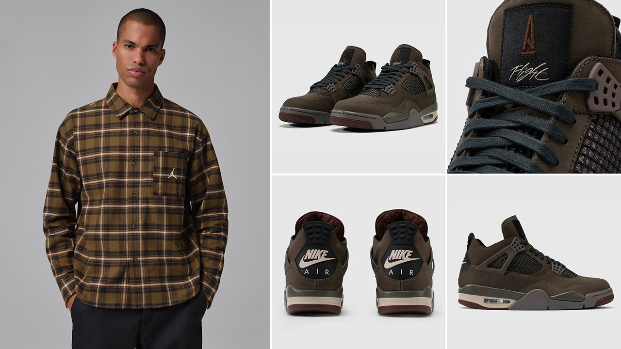A Ma Maniere Air Jordan 4 Dark Mocha x Jordan Brooklyn Graphic Flannel Shirt