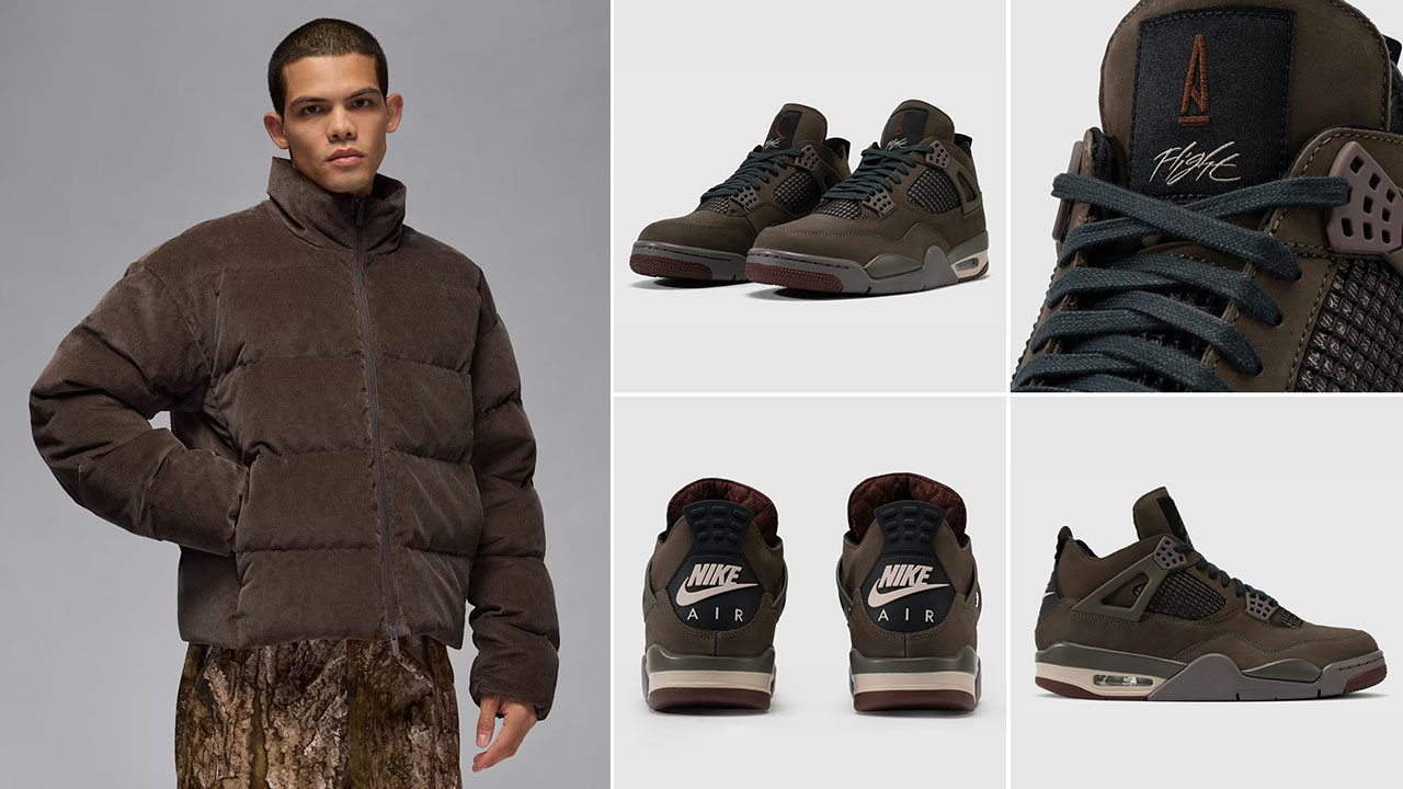 A Ma Maniere Air Jordan 4 Dark Mocha x Jordan Flight Down Puffer Jacket