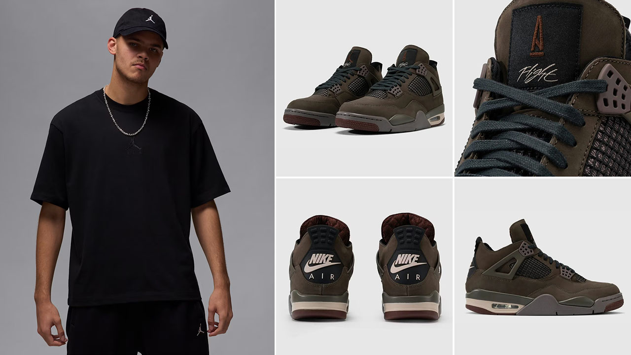 A Ma Maniere Air Jordan 4 Dark Mocha x Jordan Flight Essentials Black Oversized T Shirt