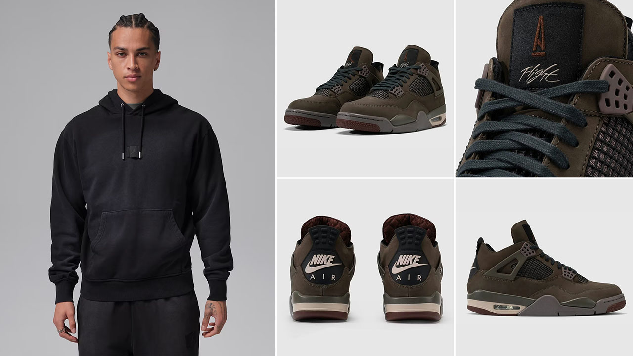 A Ma Maniere Air Jordan 4 Dark Mocha x Jordan Flight Fleece Black Pullover Hoodie