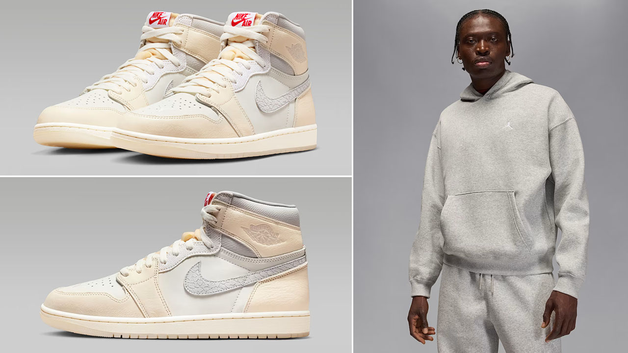 Air Jordan 1 High OG Sail x Jordan Brooklyn Fleece Mens Grey Oversized Hoodie Outfit