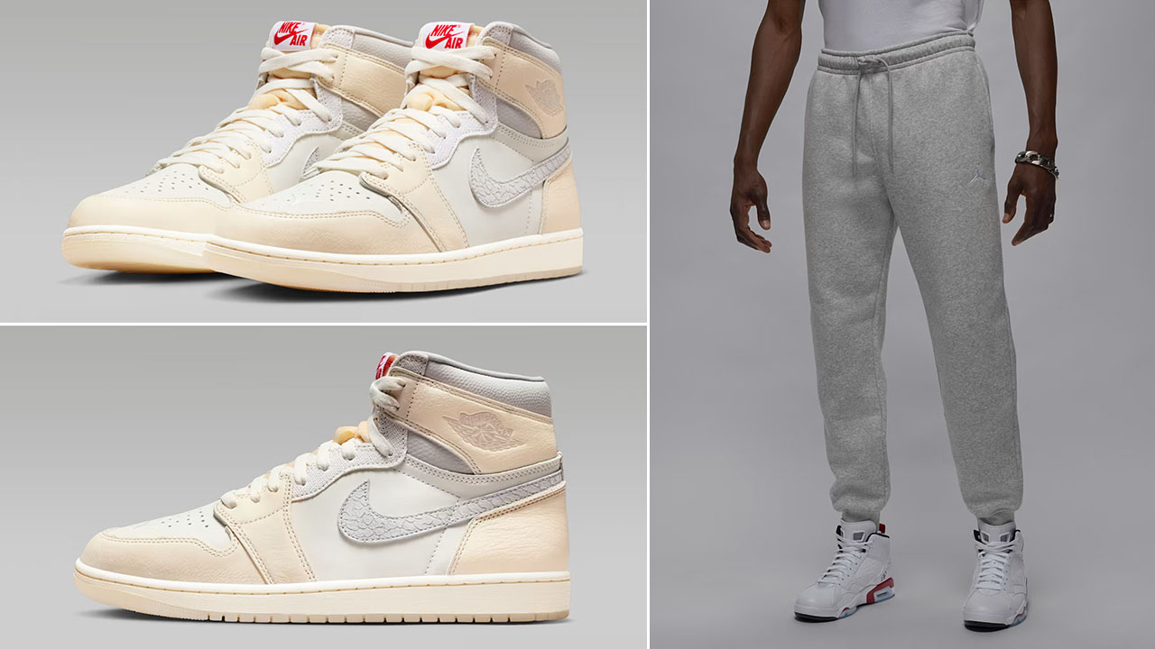 Air Jordan 1 High OG Sail x Jordan Brooklyn Fleece Mens Grey Pants Outfit
