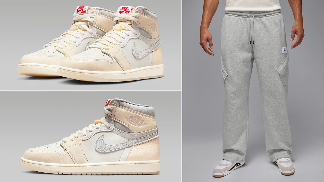 Air Jordan 1 High OG Sail x Jordan Flight Fleece Mens Grey Chicago Pants Outfit
