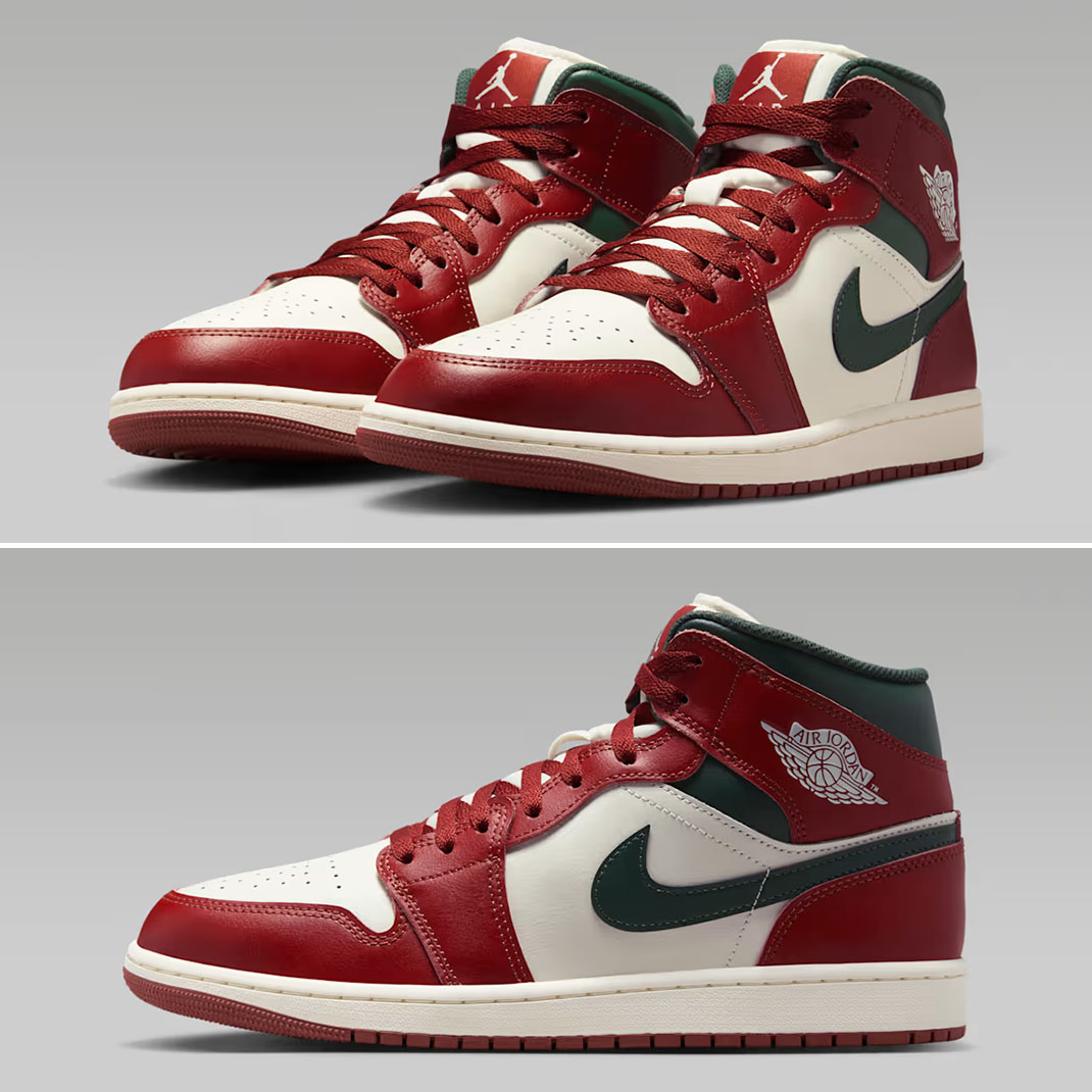 Air Jordan 1 Mid Sail Redstone Midnight Green Mens Shoes DQ8426-105