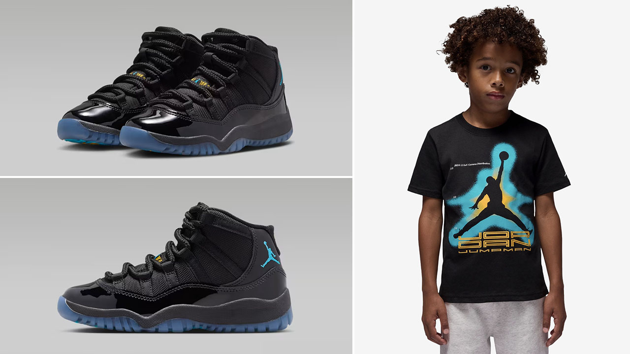 Air Jordan 11 Gamma 2025 Kids Preschool Shoes and Shirt Outfit