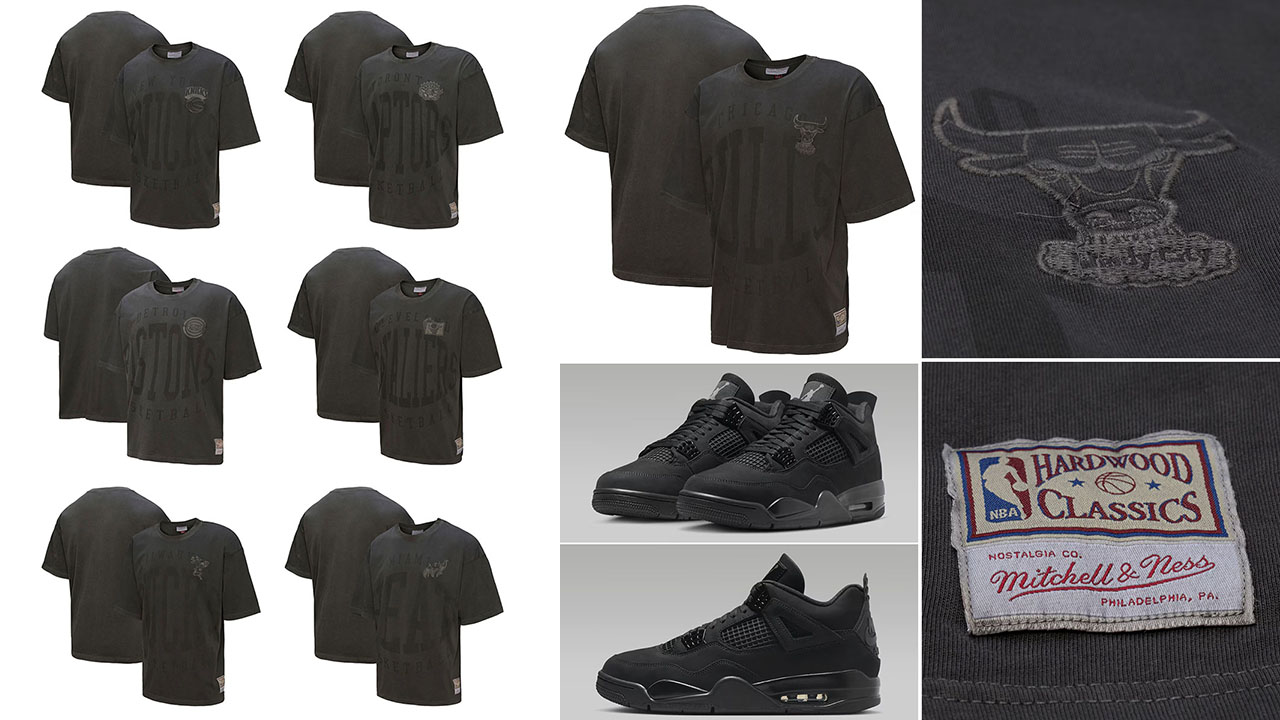 Air Jordan 4 Black Cat 2025 NBA T Shirts Mitchell and Ness