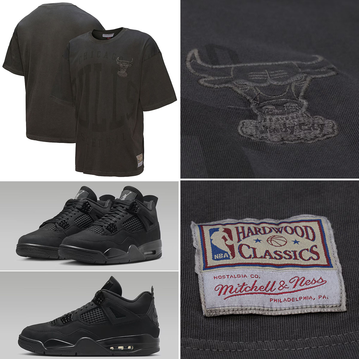 Air Jordan 4 Black Cat 2025 x Chicago Bulls Mitchell and Ness T Shirt