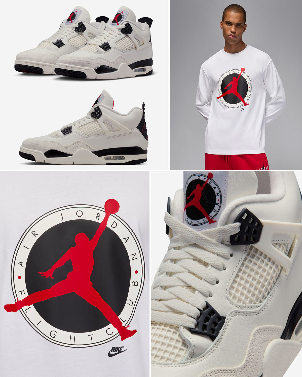 Air Jordan 4 Flight Club Long Sleeve White T Shirt Outfit