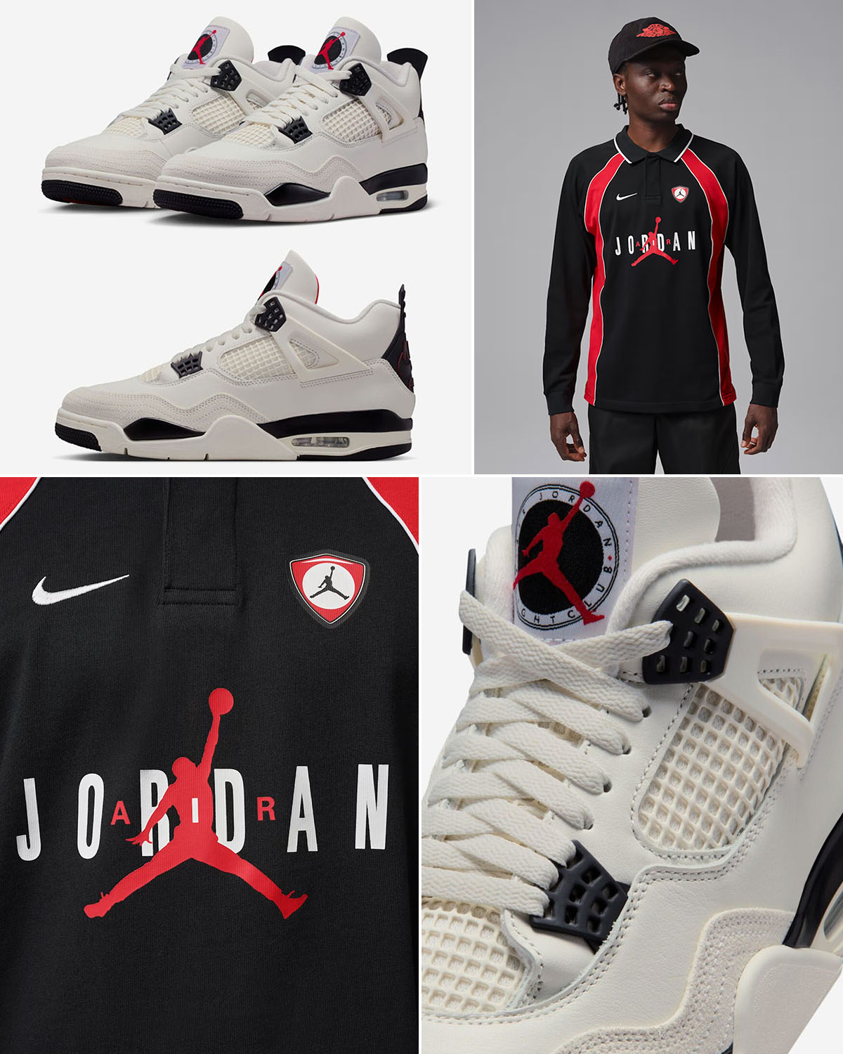 Air Jordan 4 Flight Club x Jordan Flight Mens Long Sleeve Polo Jersey Outfit