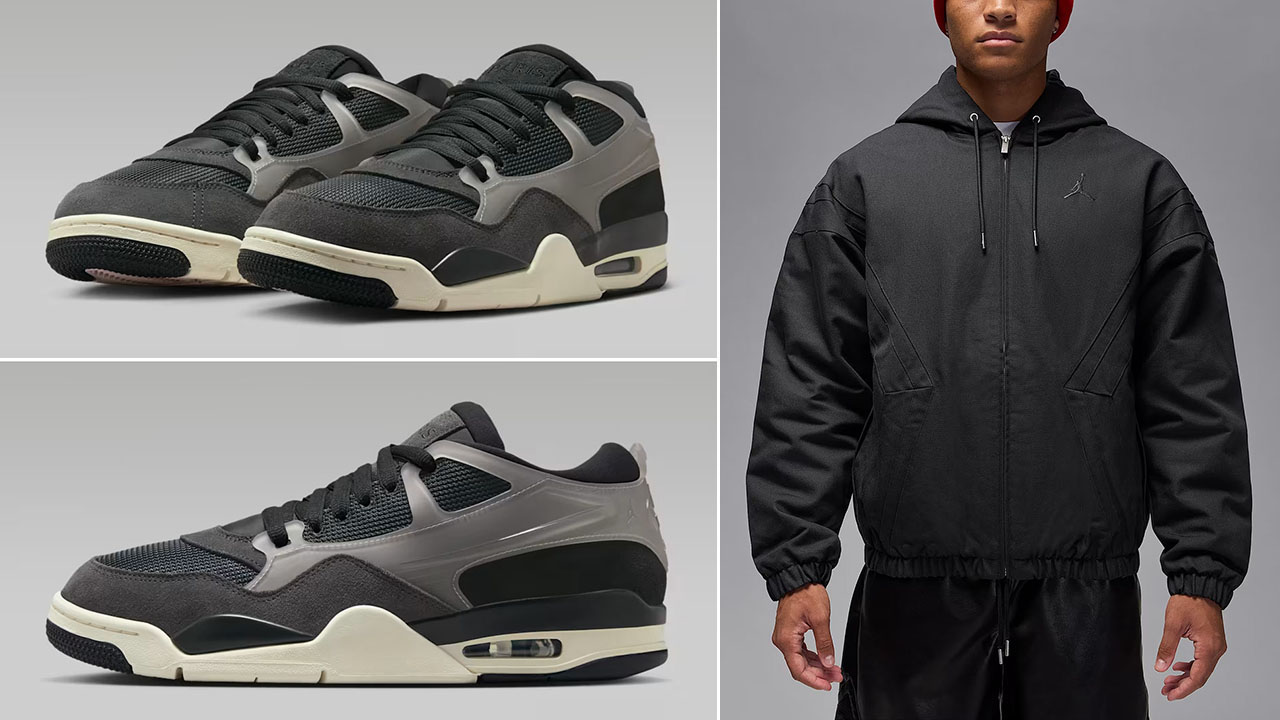 Air Jordan 4 RM Paris Saint Germain Off Noir Shoes x Jordan Mens Flight Draft Jacket