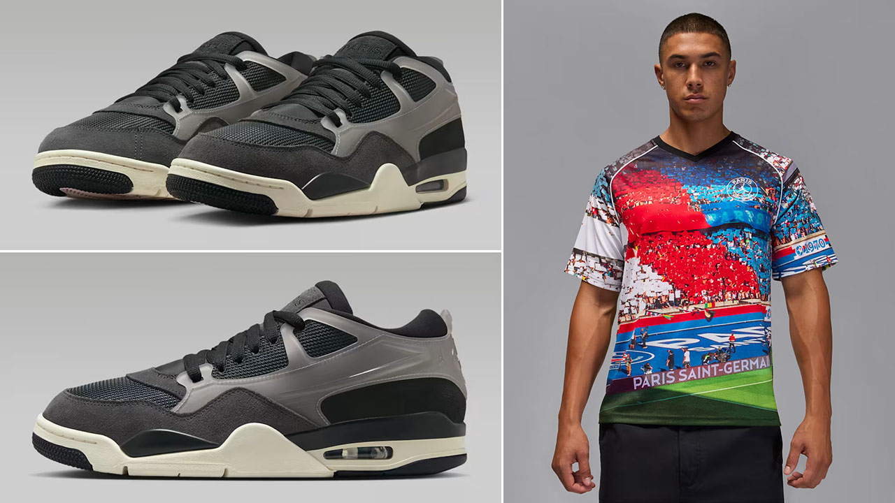 Air Jordan 4 RM Paris Saint Germain Off Noir Shoes x Jordan PSG Mens Jersey Top