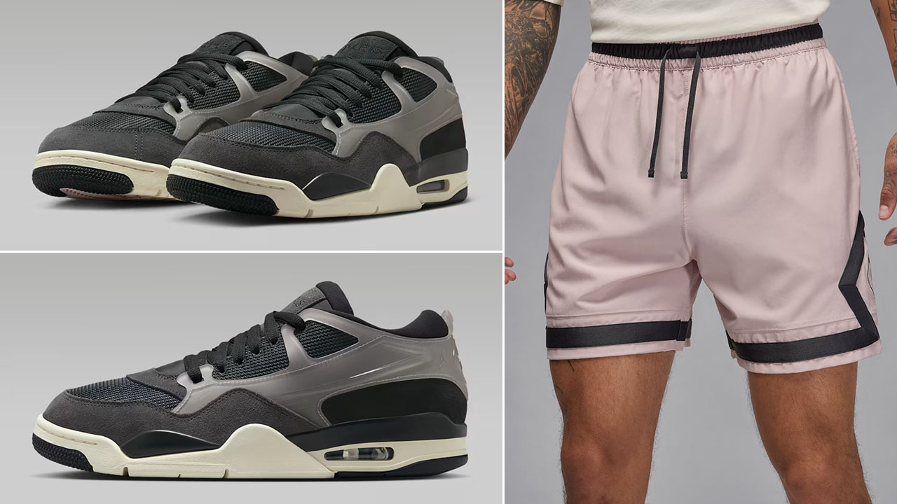 Air Jordan 4 RM Paris Saint Germain Off Noir Shoes x Jordan PSG Mens Pink Diamond Shorts