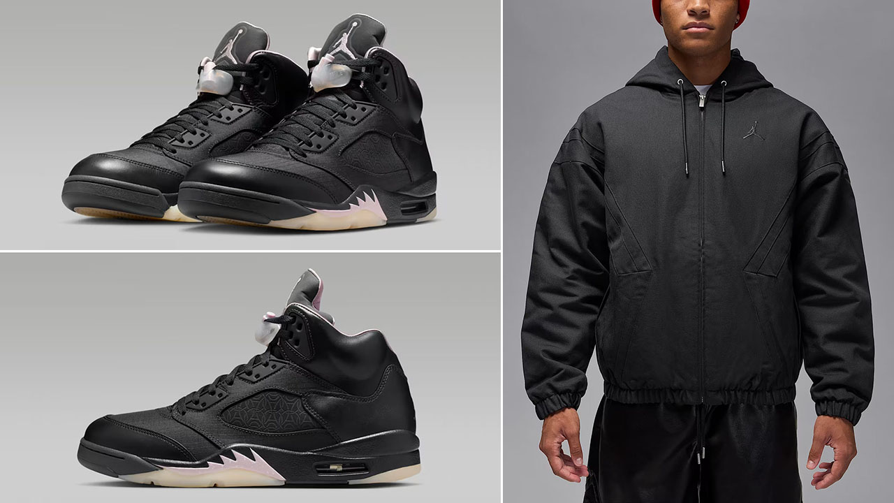 Air Jordan 5 Paris Saint Germain Off Noir Shoes x Jordan Mens Flight Draft Jacket