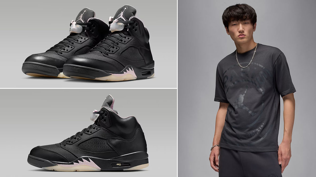 Air Jordan 5 Paris Saint Germain Off Noir Shoes x Jordan PSG Mens Off Noir T Shirt