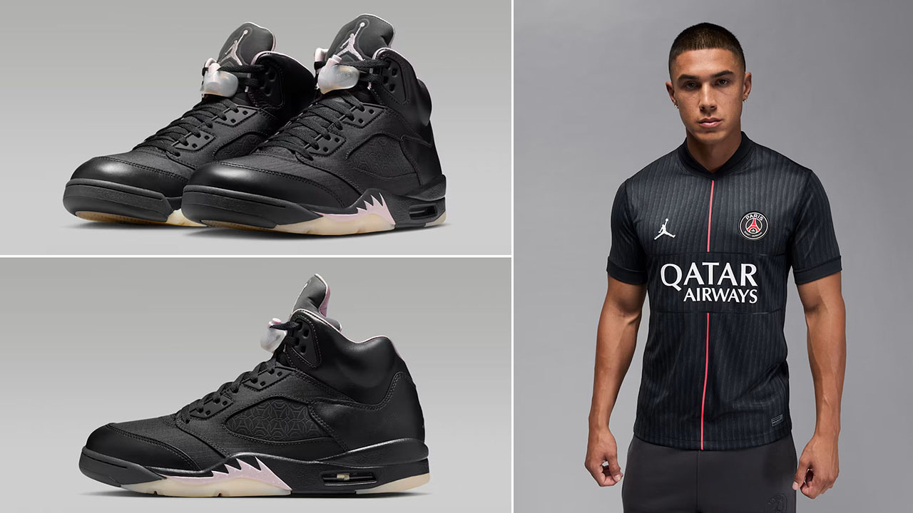 Air Jordan 5 Paris Saint Germain Off Noir Shoes x Jordan PSG Mens Replica Soccer Jersey