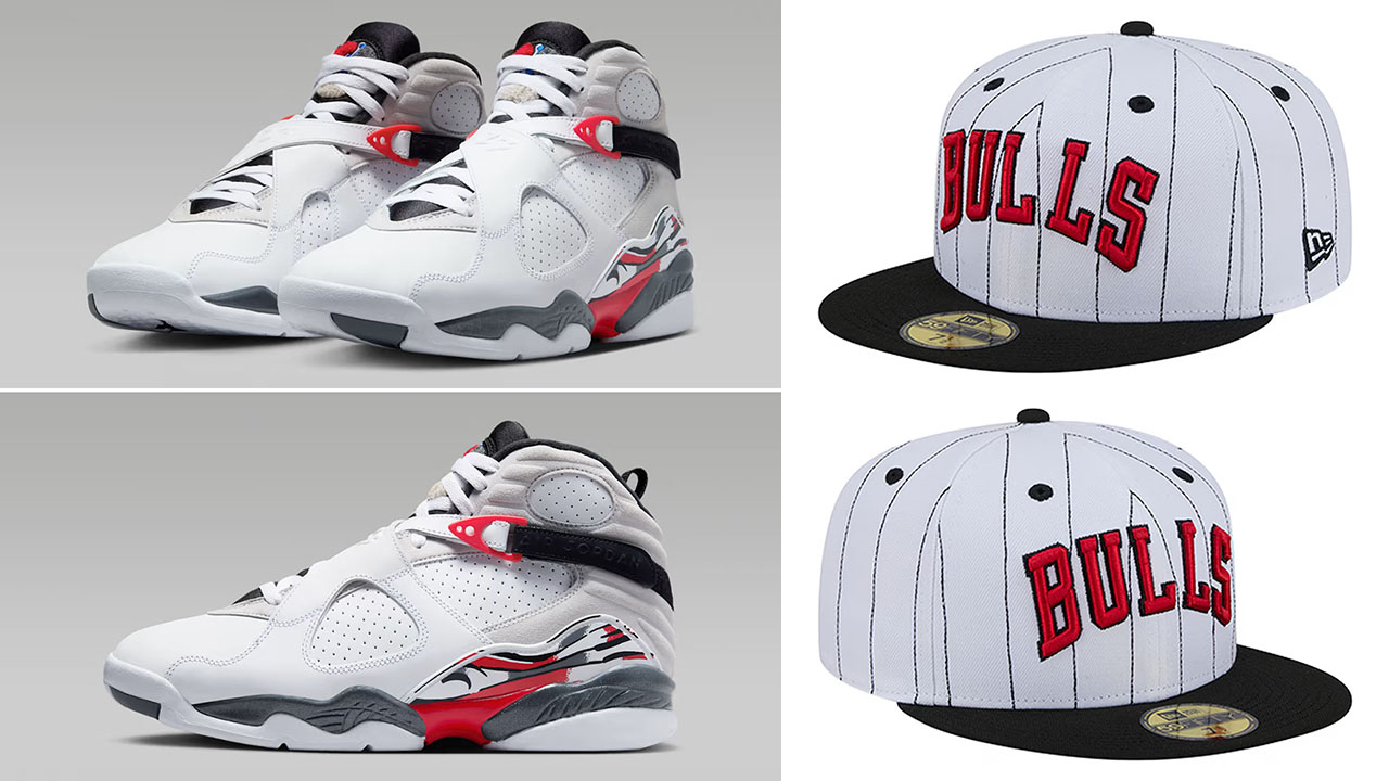 Air Jordan 8 Bugs Bunny 2025 x Chicago Bulls New Era Wordmark Pinstripe 59FIFTY Fitted Hat White
