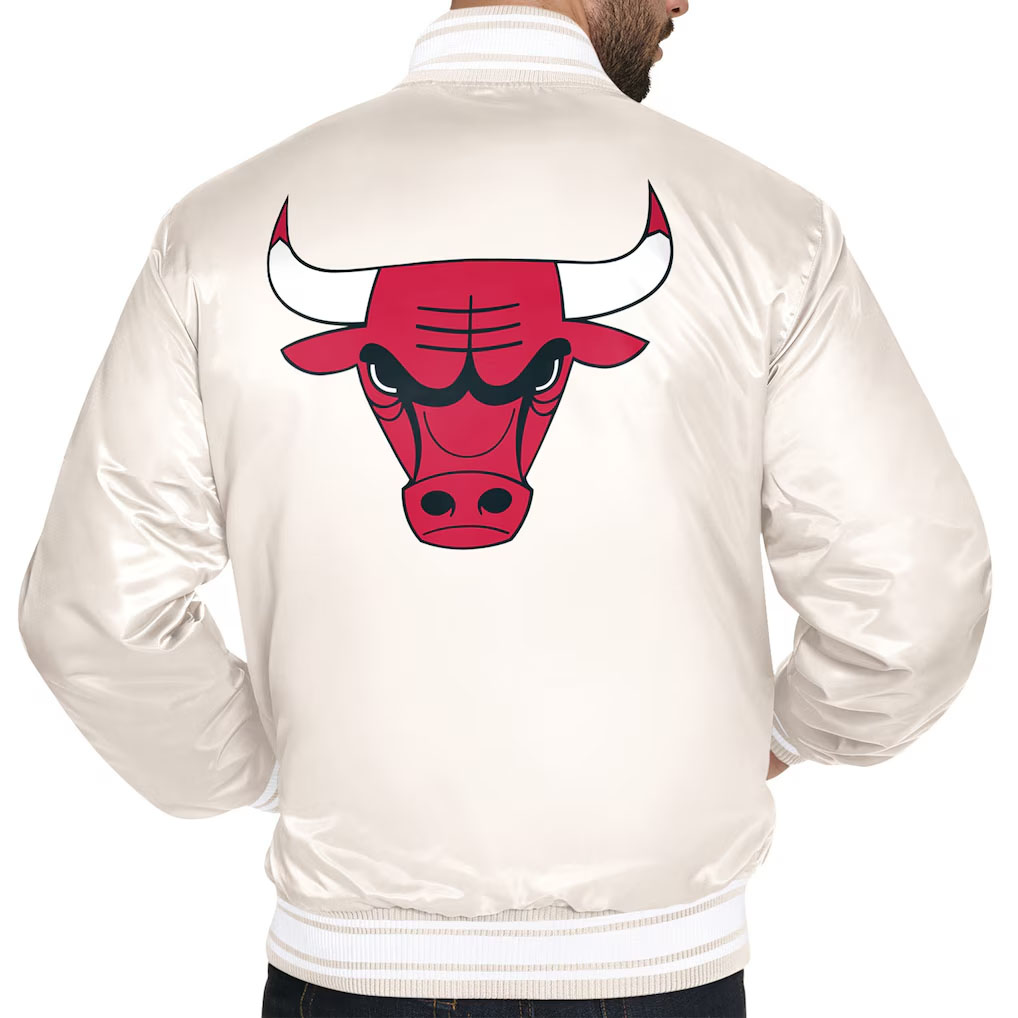 Chicago Bulls Starter Double Team Satin Varsity Full Snap Jacket Cream 2