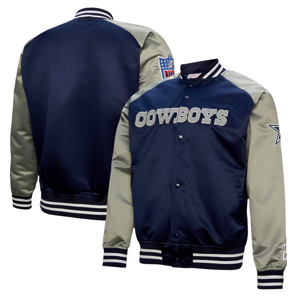 Deion Sanders Dallas Cowboys Mitchell & Ness Retired Player Graphic Full Zip Satin Jacket Navy 1